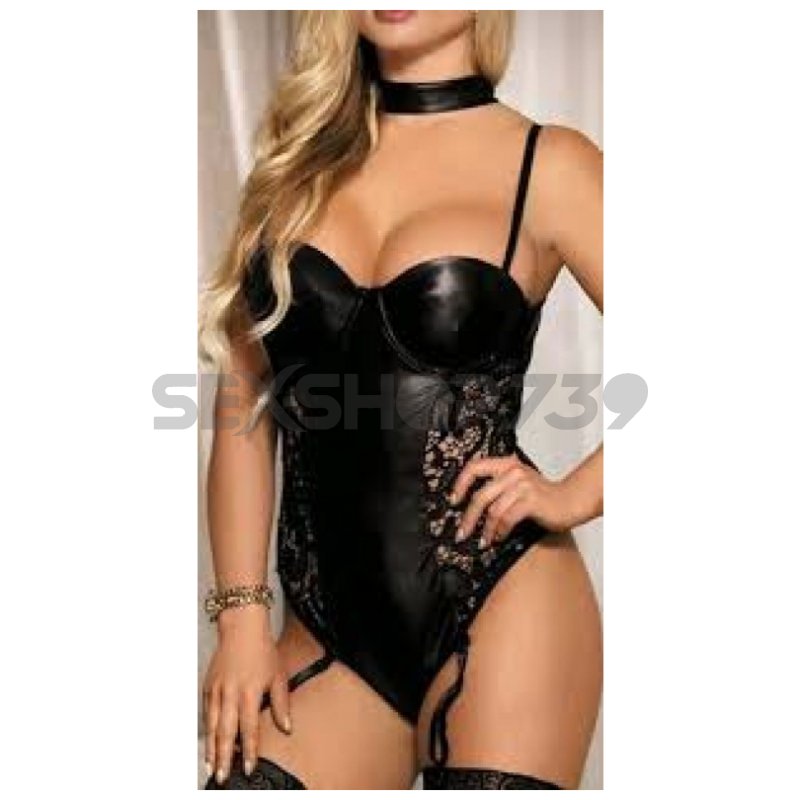 BODY ENCAJE Y ECO CUERO NEGRO