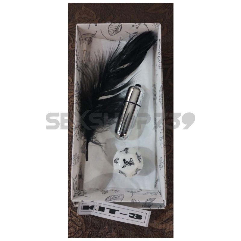 kit Erótico Bullet, Dado y Pluma