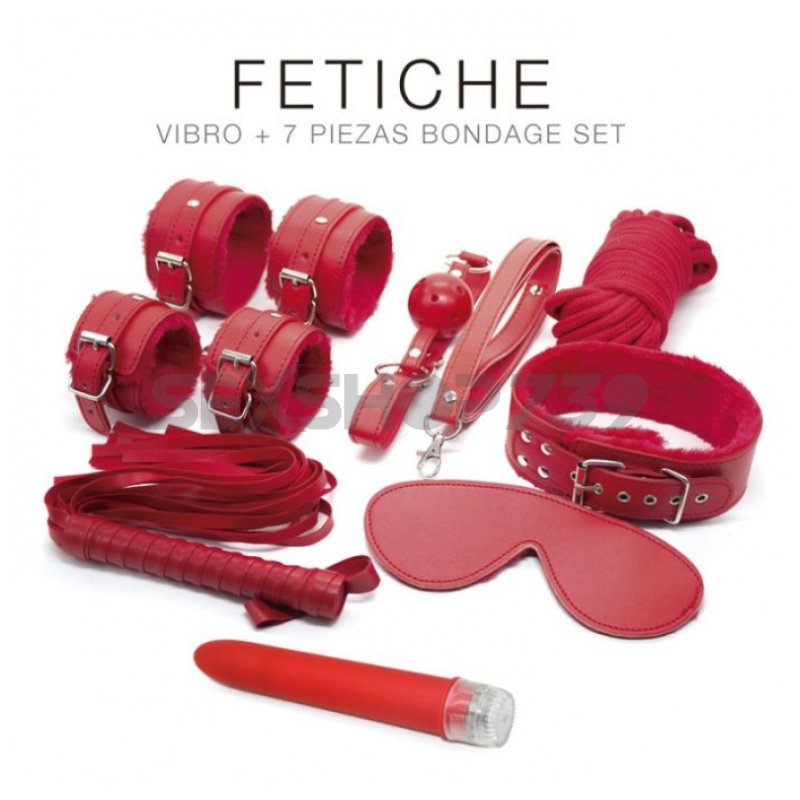 KIT VIBRO Y 7 PIEZAS BONDAGE SET ROJO